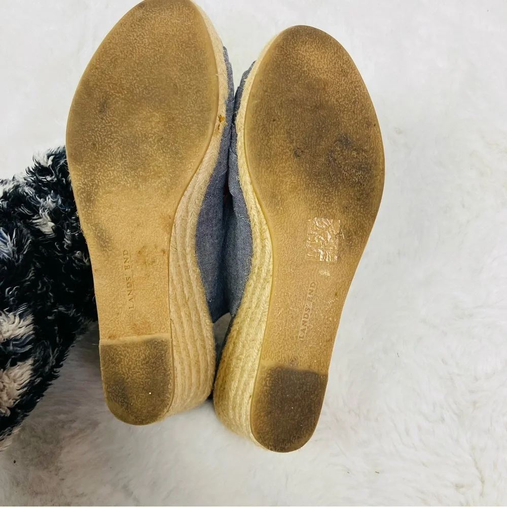 Lands' End denim Blue espadrille Wedge Sandals size 10